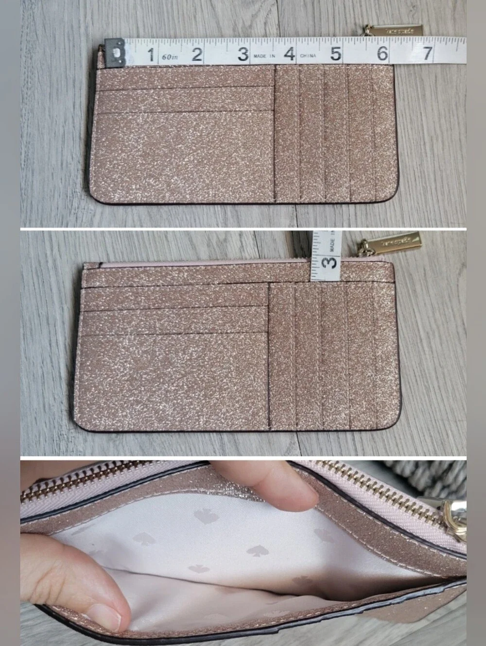kate spade New York Glitter Large Slim Cardholder Rose Gold Wallet, 6.5